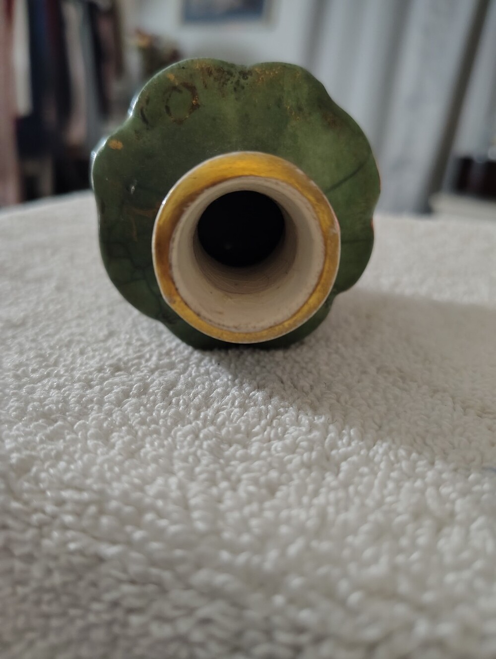 Green Ceramic Accent Vase with Gold Palm Motif - Picture 7 of 7